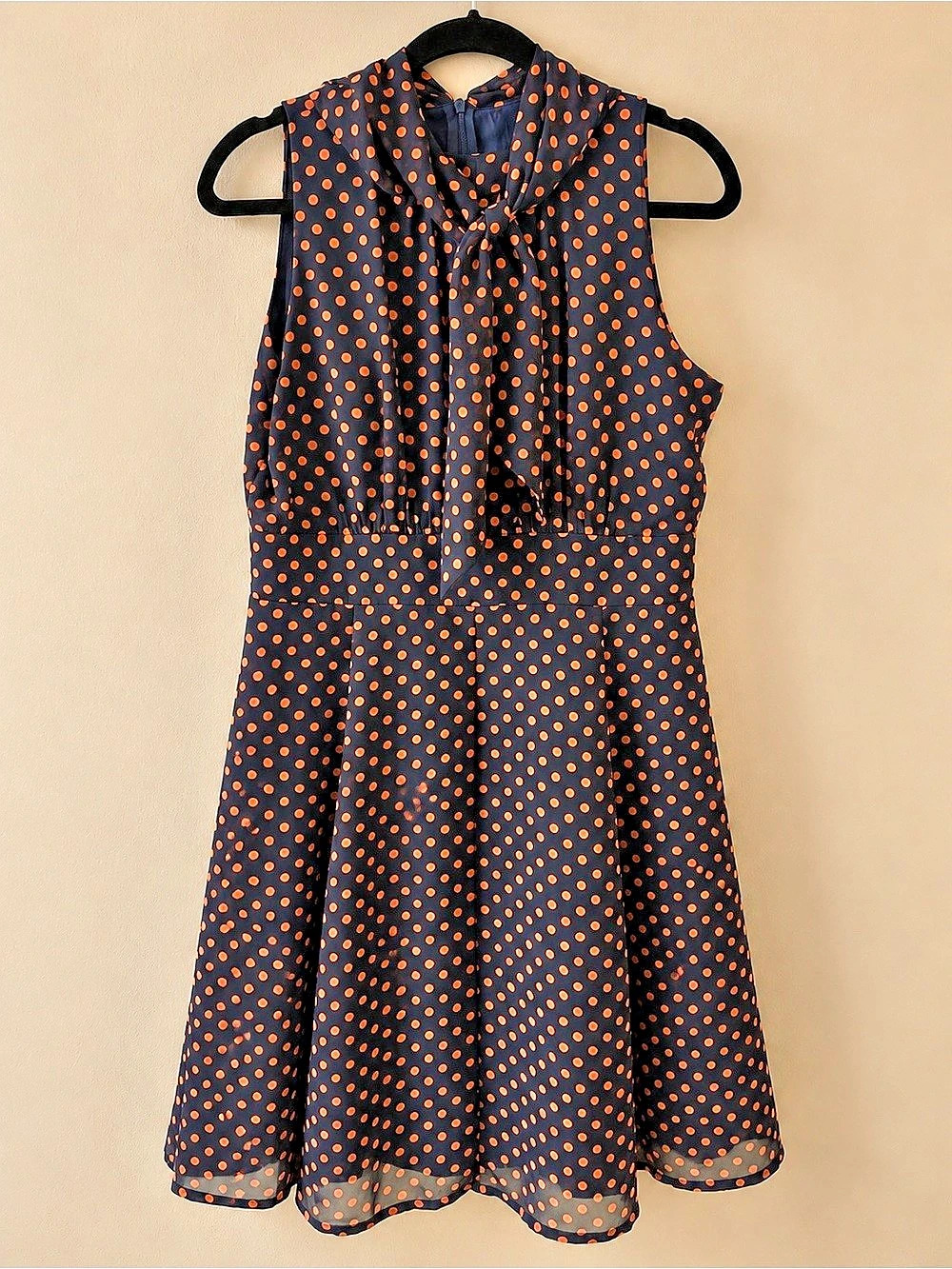 VOIR Polka Dot Mini Dress in Black & Orange Size 10